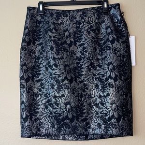 Calvin Klein Metallic Silver & Black Floral Skirt